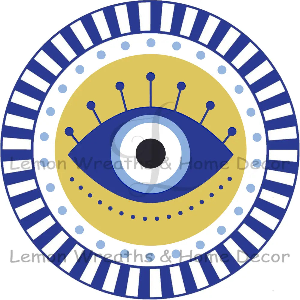 Evil Eye Blue Striped Border Metal Sign 8