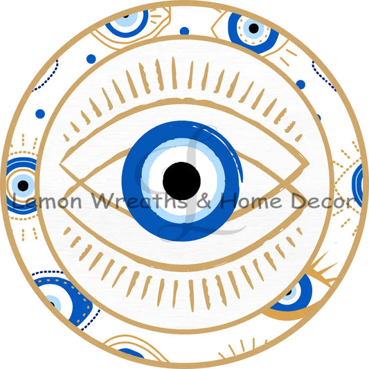 Evil Eye Gold Border Metal Sign