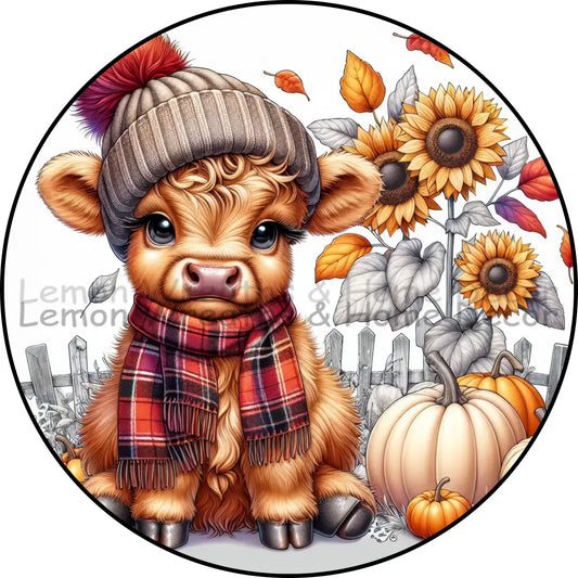 Fall Cow With Stocking Cap And Scarf Metal Sign