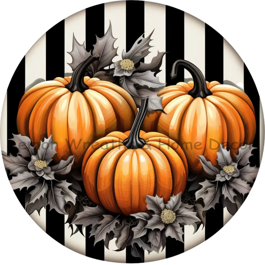 Fall Pumpkins W/Elegant Grey Leaves Metal Sign