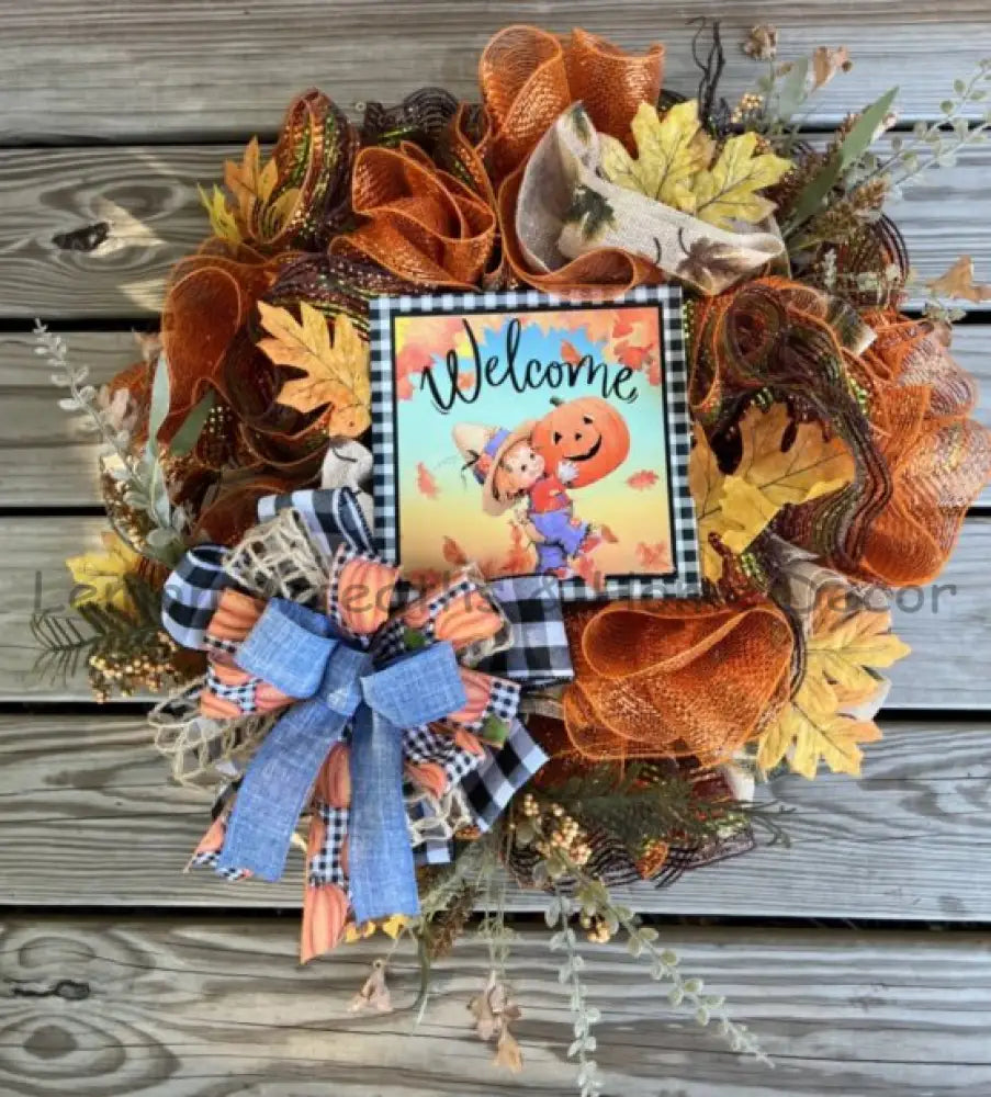 Fall Welcome Scarecrow Boy Wreath