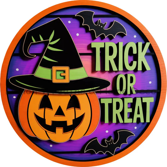 Faux Layered Trick or Treat Pumpkin Metal Sign