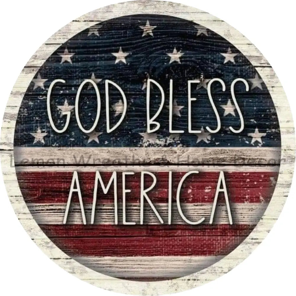 Faux Wood God Bless America Metal Sign