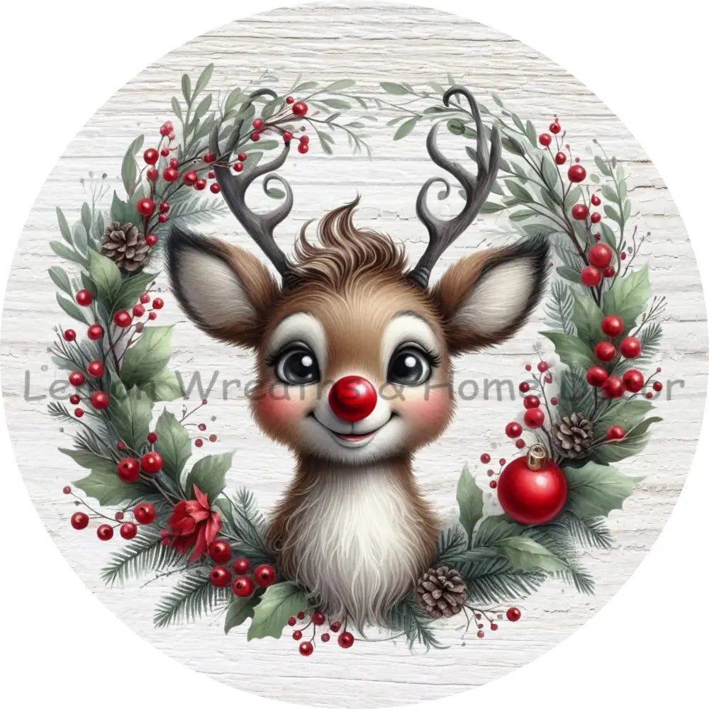 Festive Red-Nosed Reindeer Metal Sign