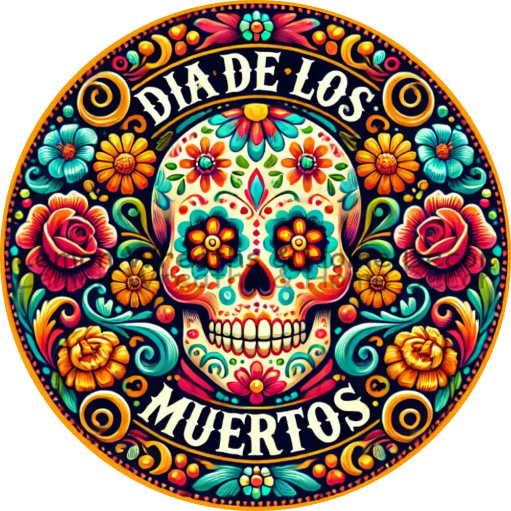 Festive Sugar Skull Floral Día De Los Muertos Metal Sign