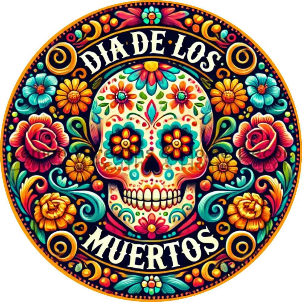 Festive Sugar Skull Floral Día De Los Muertos Metal Sign