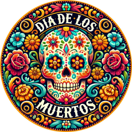Festive Sugar Skull Floral Día De Los Muertos Metal Sign