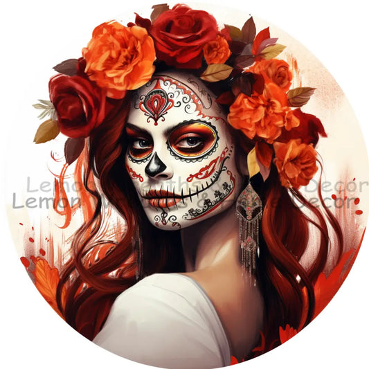 Fire Red Day Of The Dead Girl Metal Sign 6