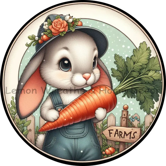 Floppy Ear Bunny Floral Hat Metal Sign