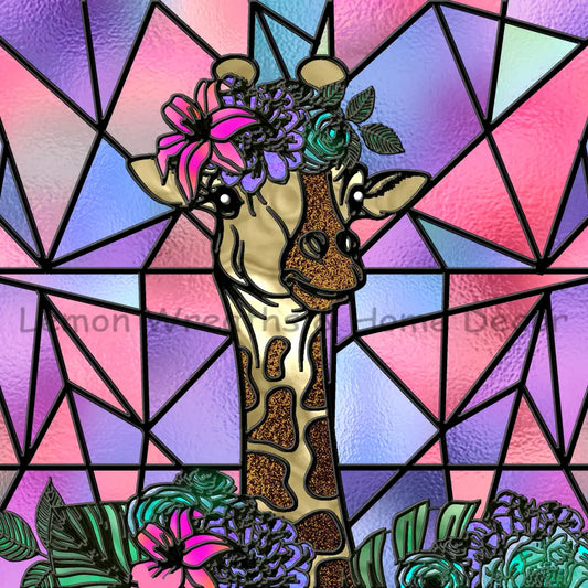 Floral Giraffe Stained Glass Metal Sign 8