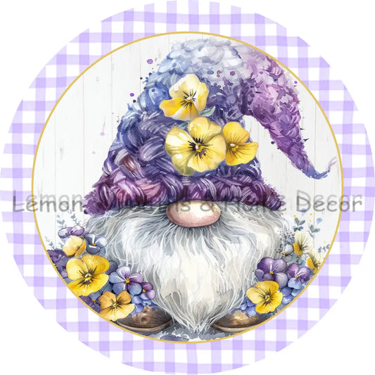 Floral Gnome Purple And Yellow Metal Sign