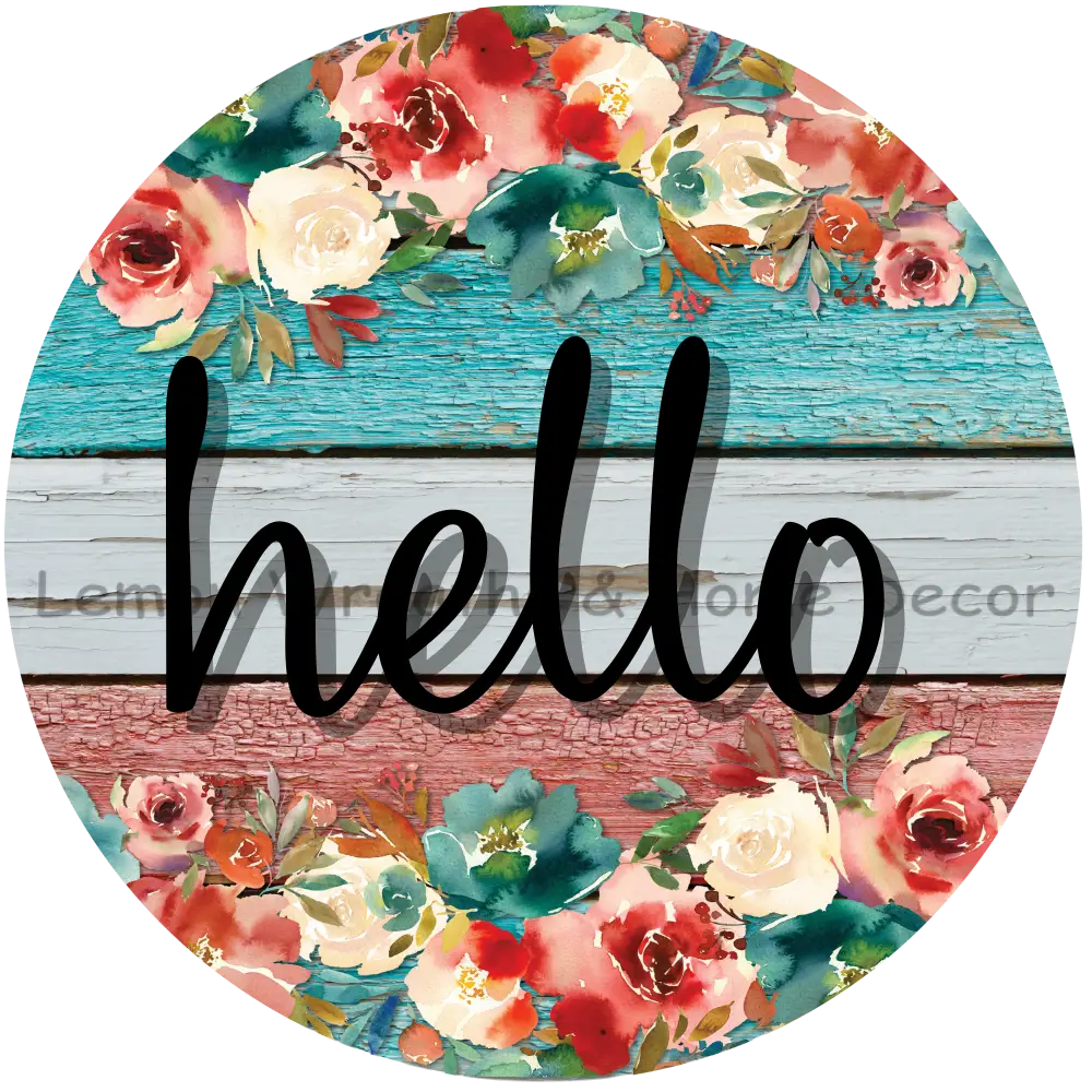 Floral Hello Teal Coral Metal Sign 8