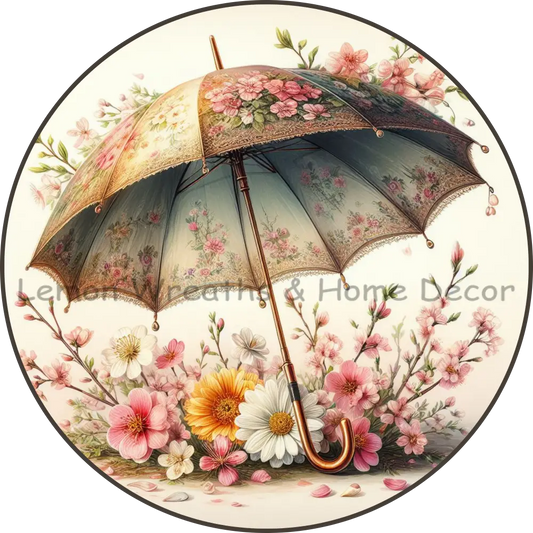 Floral Umbrella Spring Metal Sign