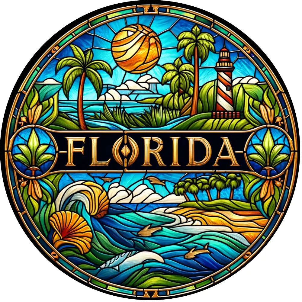 Florida Faux Stained Glass Metal Sign