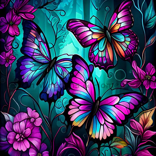 Flying Butterflies Purple Teal Square Metal Sign 8