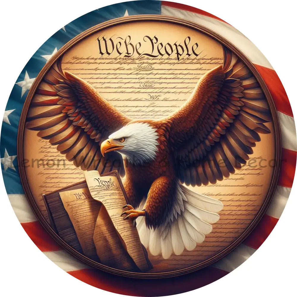 Flying Eagle We The People American Flag Border Metal Sign