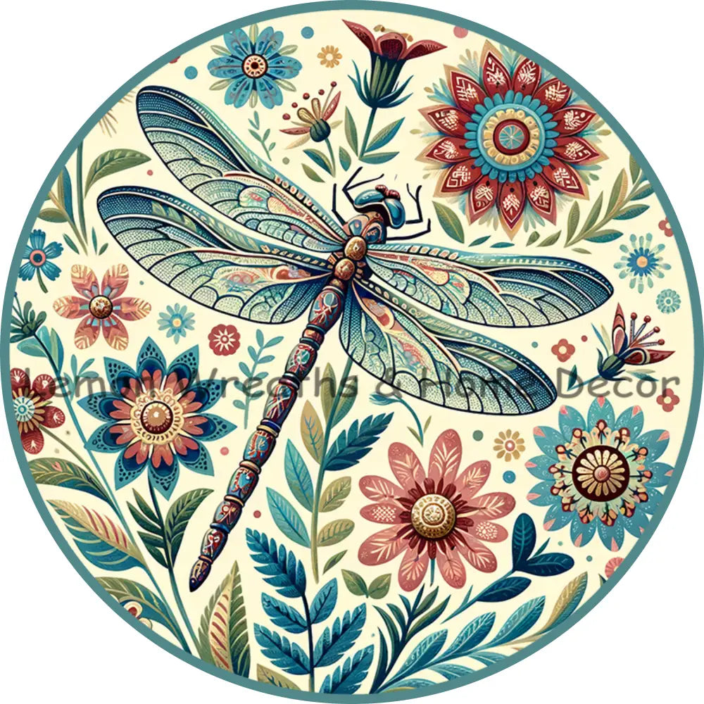 Folk Art Dragonfly Sky Blue Metal Sign