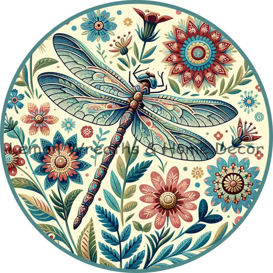 Folk Art Dragonfly Sky Blue Metal Sign