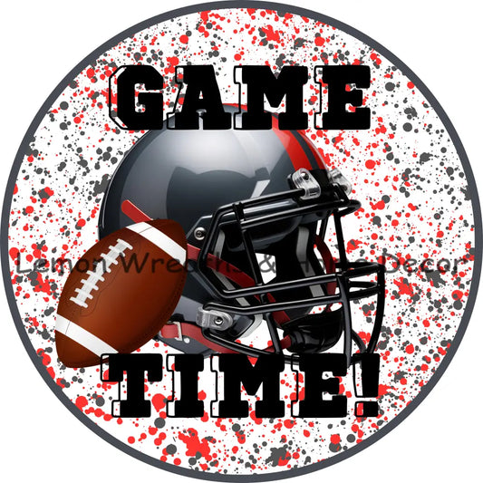 Football Game Time Dark Grey And Red Metal Sign