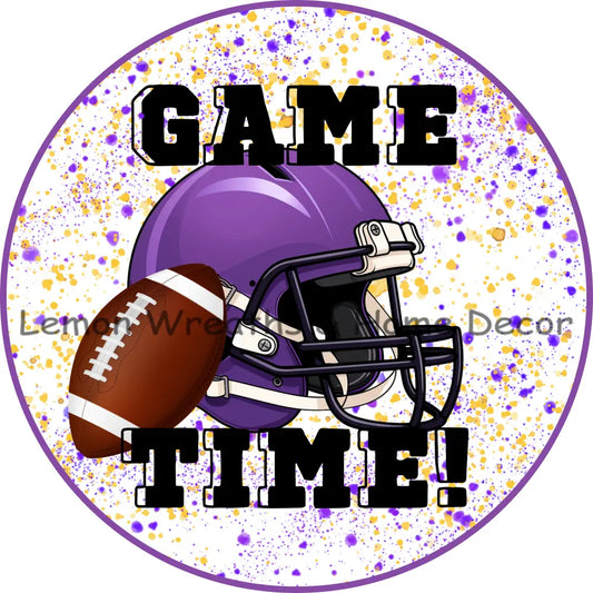Football Game Time Purple And Yellow Metal Sign 6