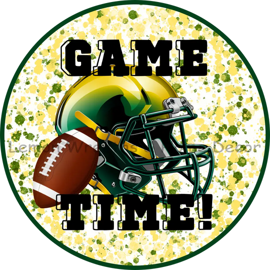 Football Game Time Yellow And Green Metal Sign 6