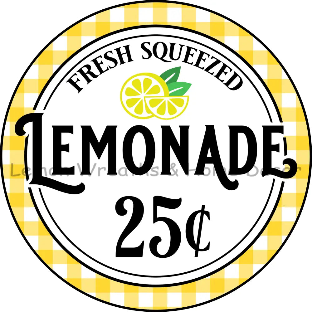 Fresh Squeezed Lemonade Yellow Check Metal Sign