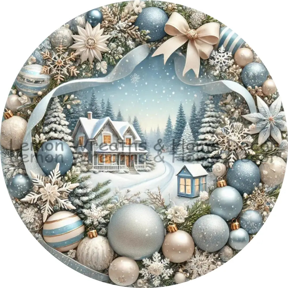 Frosted Winter Elegance Sam’s Ribbon Match Metal Sign