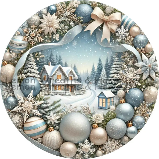 Frosted Winter Elegance Sam’s Ribbon Match Metal Sign