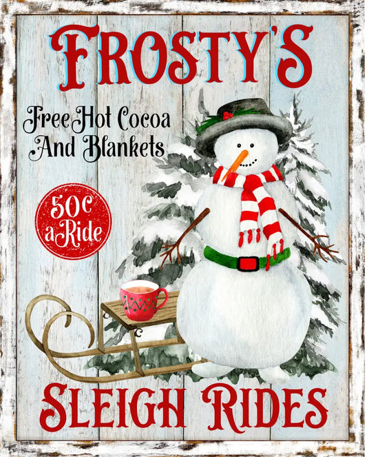 Frostys Sleigh Rides Metal Sign
