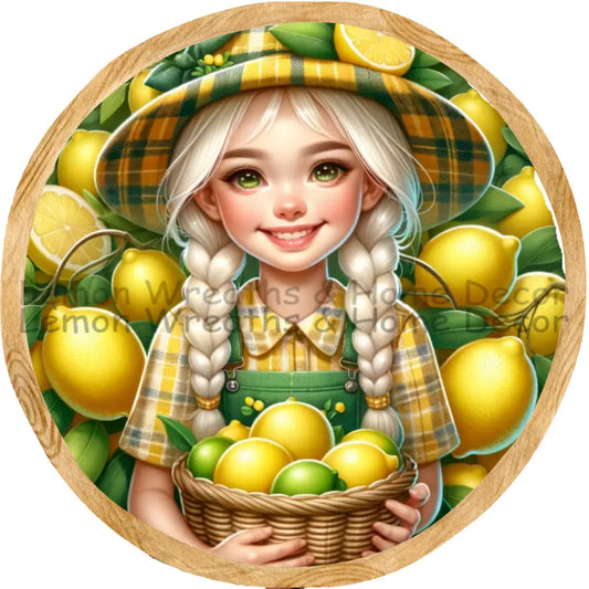 Fruitful Seasons Lemon Girl Metal Sign