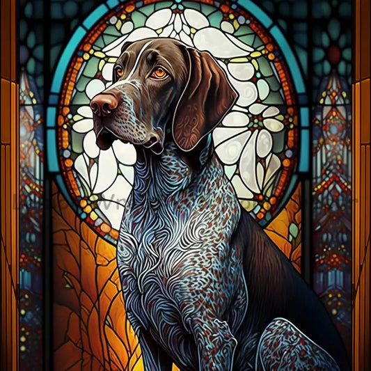 German Short Hair Pointer Dog Breed Faux Stained Glass Metal Sign 8