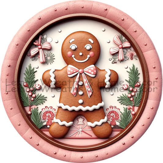 Gingerbread Girl Pink Frame Metal Sign