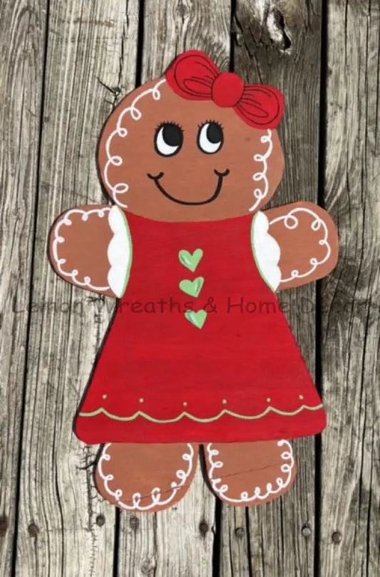 Gingerbread Girl Wood Wreath Attachment