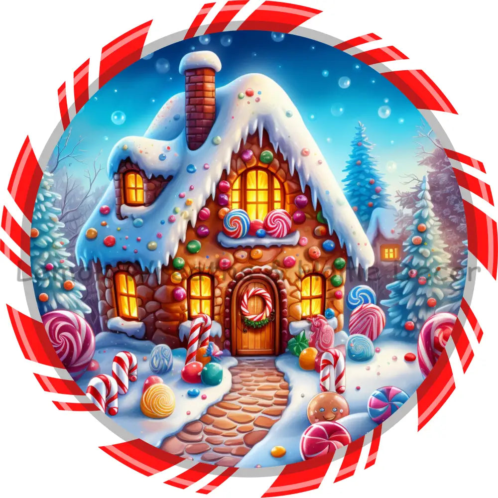 Gingerbread House Candy Cane Stripe Metal Sign