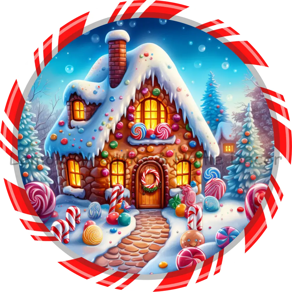 Gingerbread House Candy Cane Stripe Metal Sign