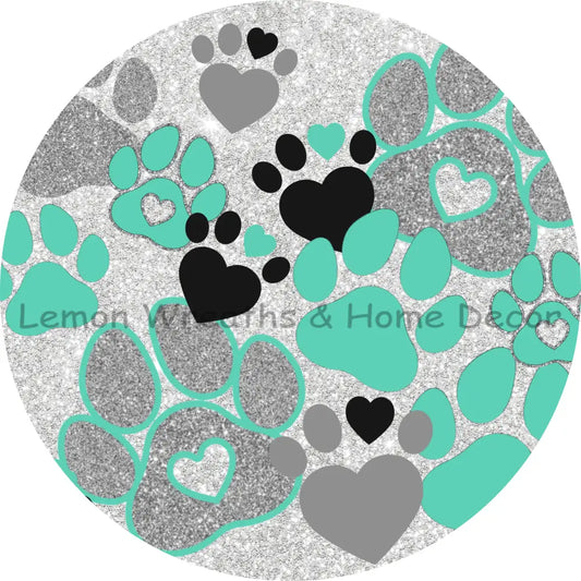 Glitter Paw Print Confetti Sublimated Fabric Center