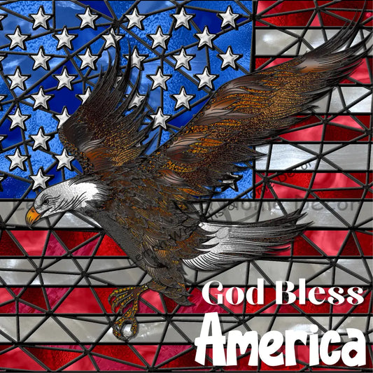 God Bless America Eagle Flag Faux Stained Glass Metal Sign 8