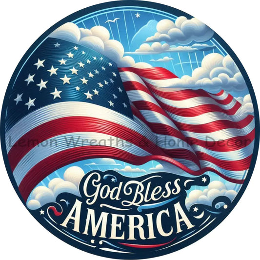 God Bless America Waving Flag Metal Sign