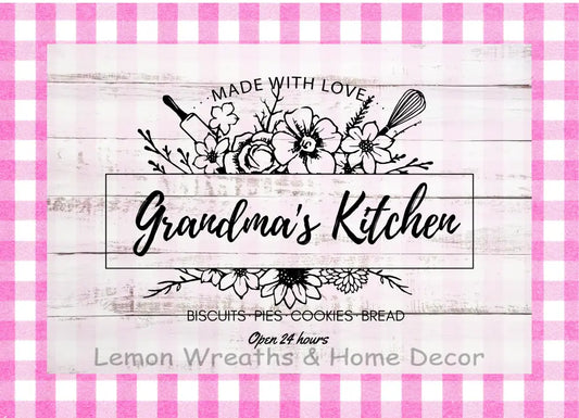 Grandmas Kitchen Metal Sign Pink