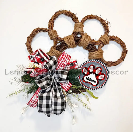 Grapevine Dog Paw Welcome Wreath