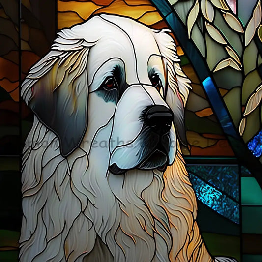 Great Pyrenees Dog Breed Faux Stained Glass Metal Sign 8