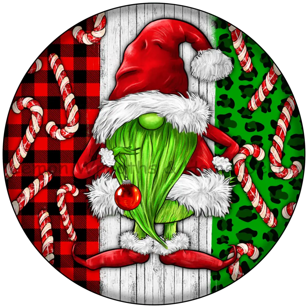 Green Christmas Gnome Candy Canes Metal Sign 6