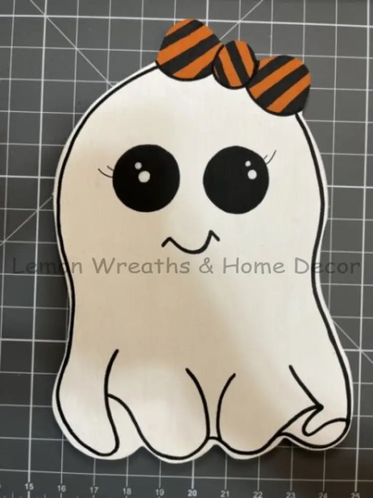 Halloween Cute Girl Ghost W/Bow Wood Wreath Attachment