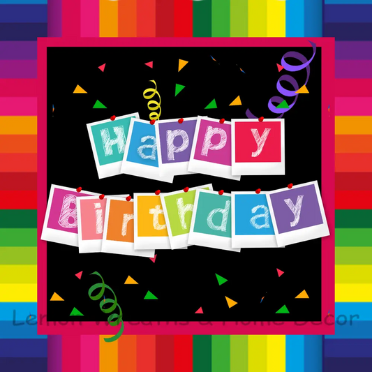 Happy Birthday Confetti Photo Letters Metal Sign Square 8