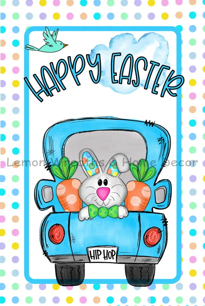 Happy Easter Bunny Truck Metal Sign