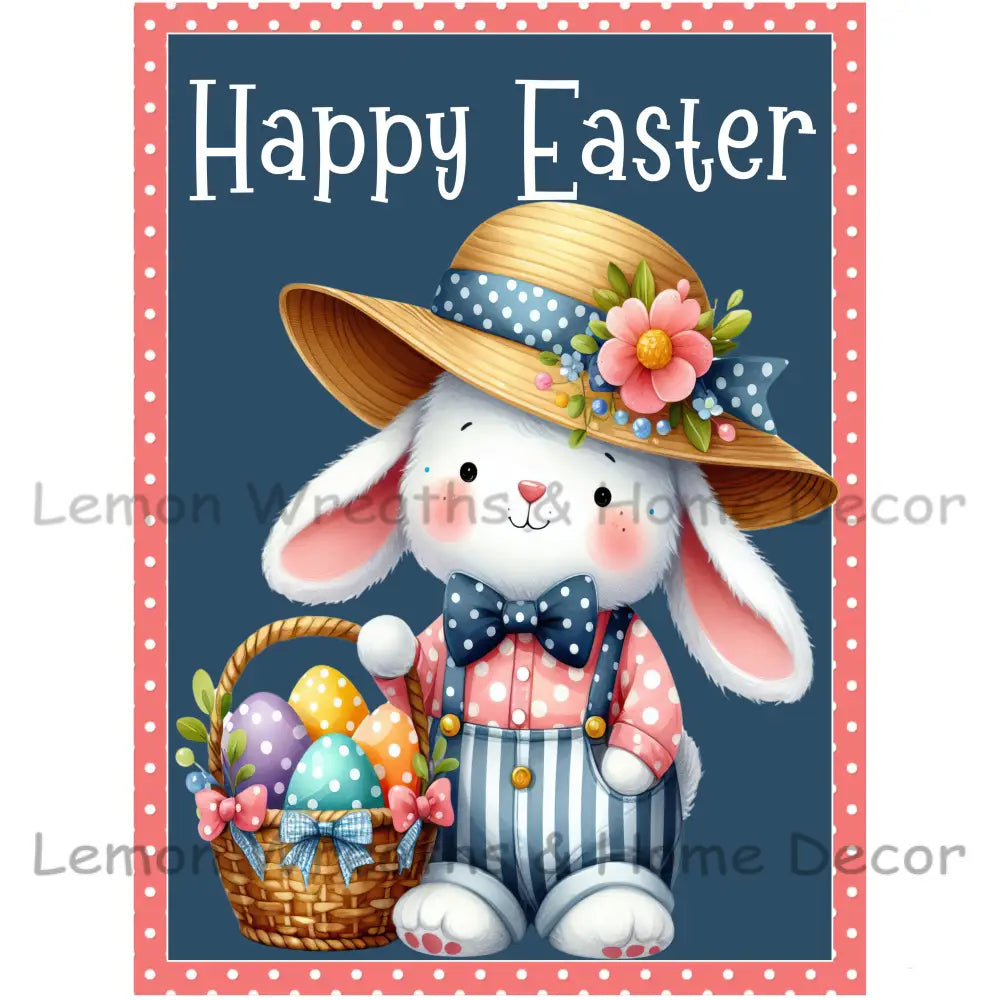 Happy Easter Bunny With Basket Metal Sign