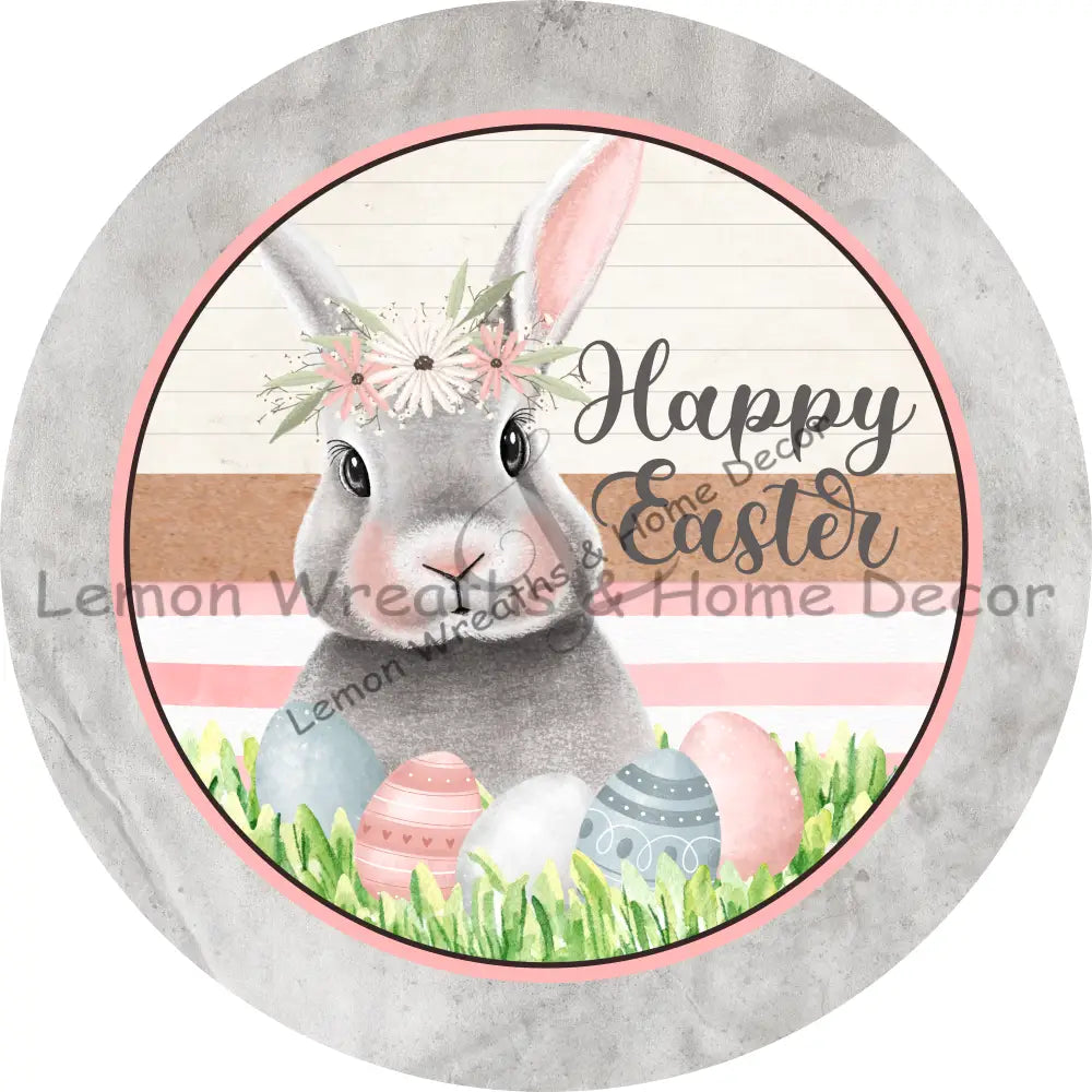 Happy Easter Grey Rabbit Metal Sign