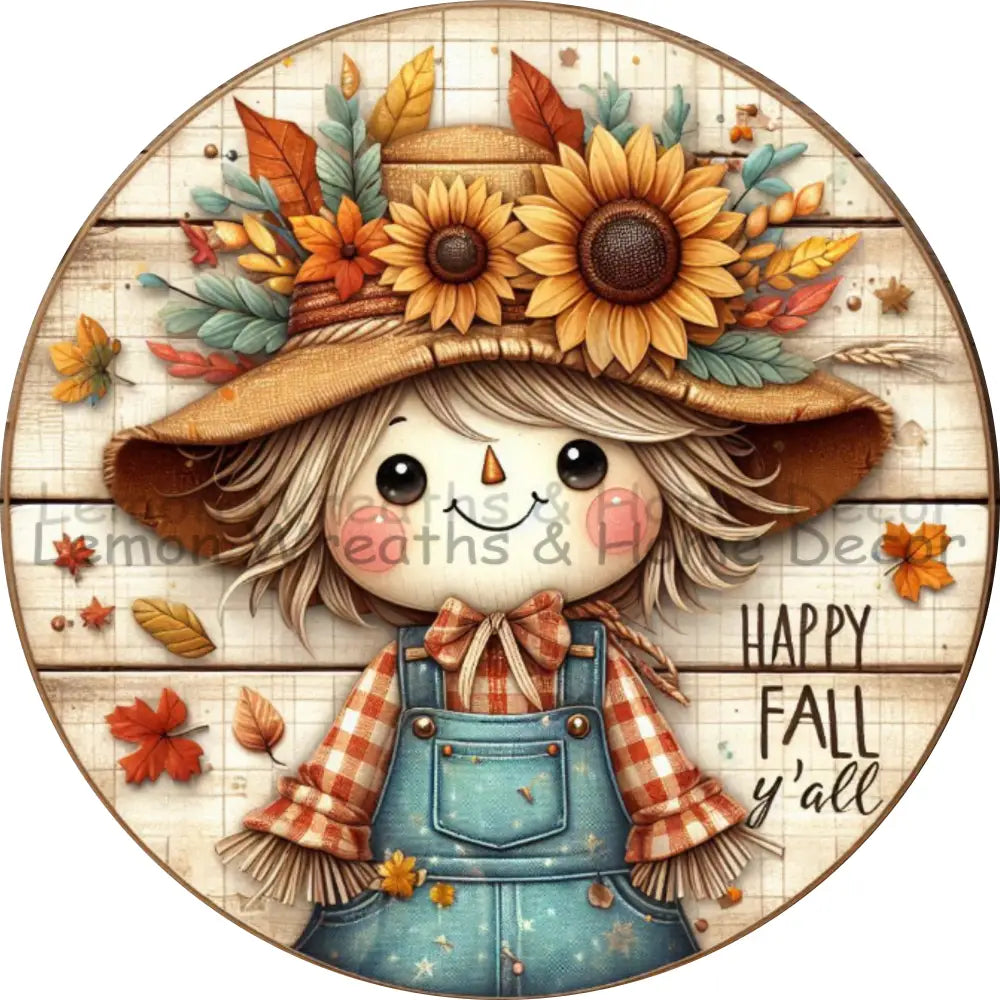 Happy Fall Ya’ll Harvest Smiles Scarecrow Girl Metal Sign