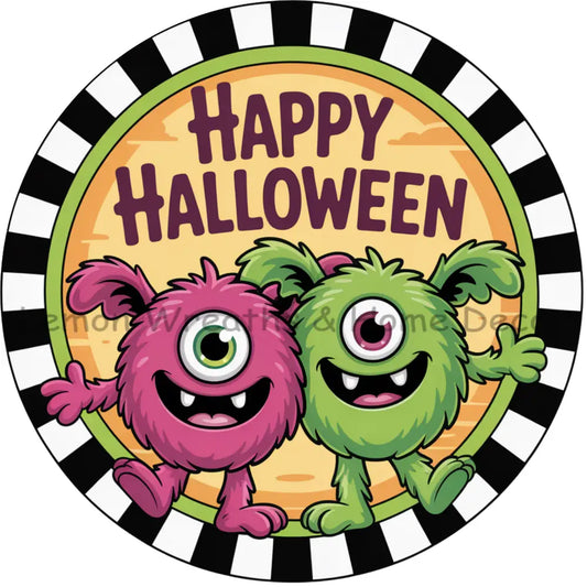 Happy Halloween Big Ear Monsters Metal Sign