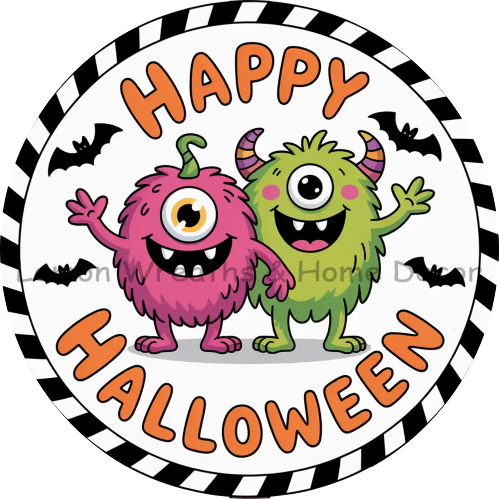Happy Halloween Furry Monsters Metal Sign